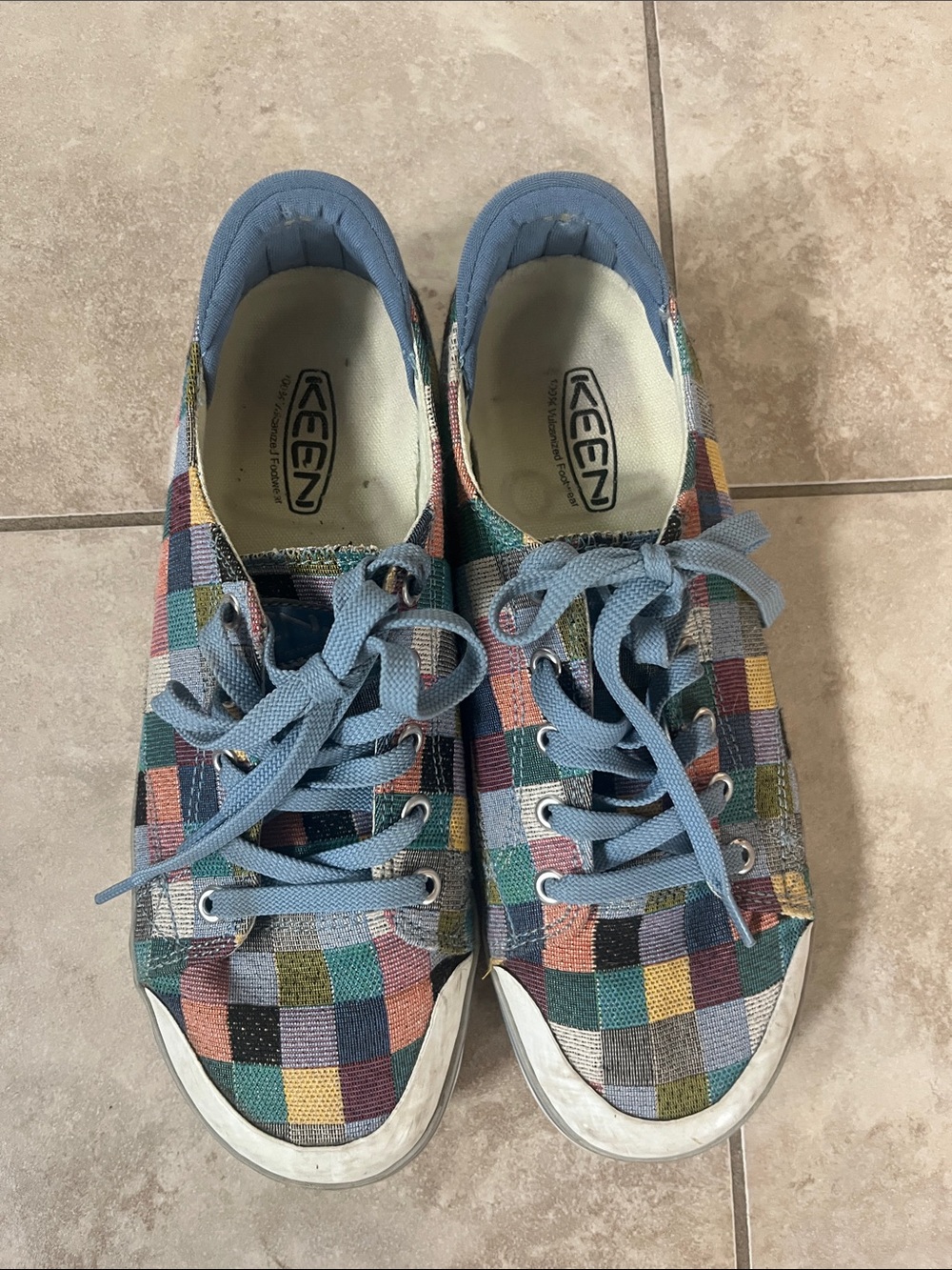 Keen Multicolor Plaid Sneakers with Light Blue Laces